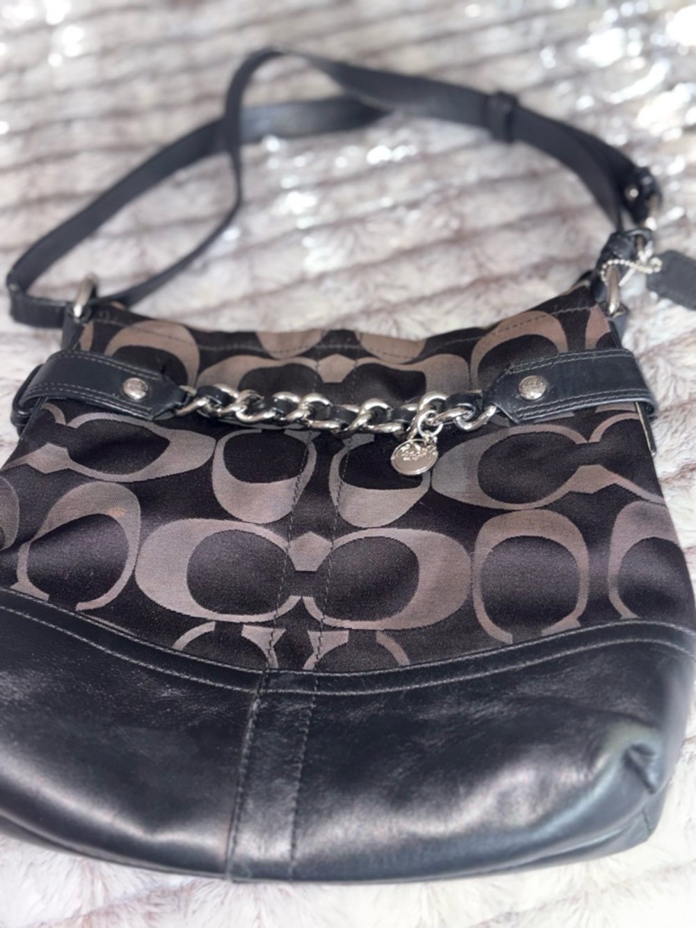 Coach Black Signature Pattern Shoulder Bag